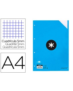 Recambio antartik a4 100 hojas 90gr cuadro 5 mm 4 taladros bandas de 5 colores