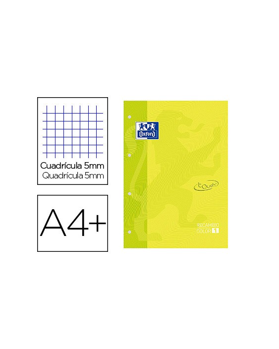 Recambio color 1 oxford din a4+ 80 hojas 90 gr cuadricula 5 mm tapa blanda 4 taladros lima touch
