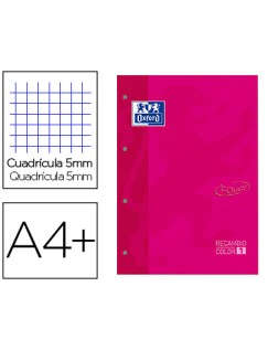 Recambio color 1 oxford din a4+ 80 hojas 90 gr cuadricula 5 mm tapa blanda 4 taladros fucsia touch
