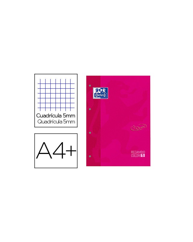 Recambio color 1 oxford din a4+ 80 hojas 90 gr cuadricula 5 mm tapa blanda 4 taladros fucsia touch