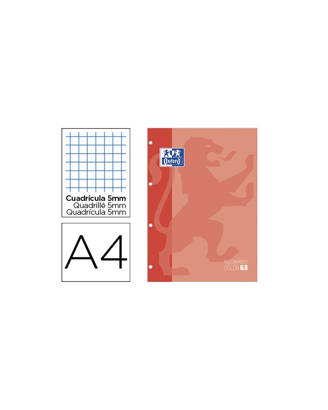 Recambio color oxford din a4 80 hojas cuadro 5 mm 4 taladros melocoton