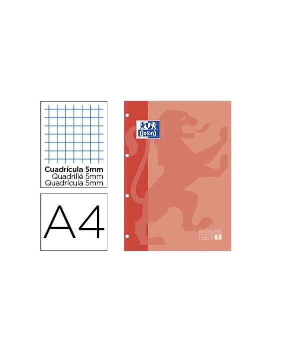 Recambio color oxford din a4 80 hojas cuadro 5 mm 4 taladros melocoton
