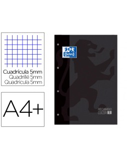 Recambio color 1 oxford din a4+ 80 hojas 90 gr cuadro 5 mm 4 taladros color negro