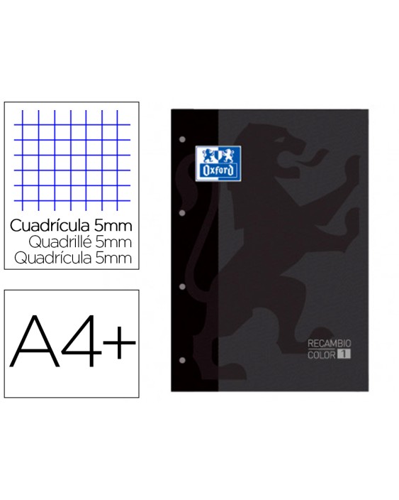 Recambio color 1 oxford din a4+ 80 hojas 90 gr cuadro 5 mm 4 taladros color negro