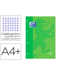 Recambio color 1 oxford din a4+ 80 hojas 90 gr cuadro 5 mm 4 taladros color verde manzana