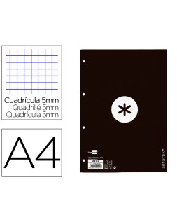 Recambio antartik a4 80 hojas 90gr cuadro 5 mm 4 taladros 1 banda marco color negro