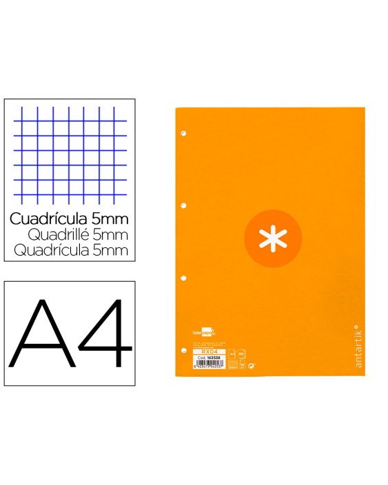 Recambio antartik a4 80 hojas 90gr cuadro 5 mm 4 taladros 1 banda marco color mostaza