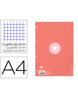 Recambio antartik a4 80 hojas 90gr cuadro 5 mm 4 taladros 1 banda marco color rosa