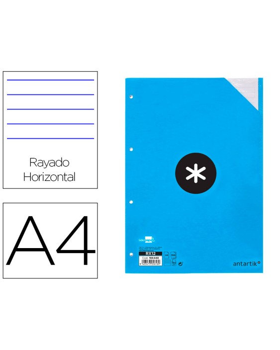 Recambio antartik a4 100 hojas 100gr rayado horizontal 4 taladros bandas de 5 colores