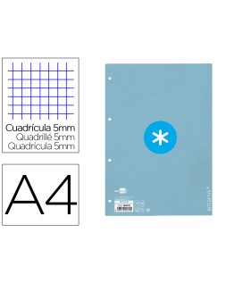 Recambio antartik a4 80 hojas 90gr cuadro 5mm 4 taladros 1 banda con marco color celeste