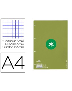 Recambio antartik a4 80 hojas 90gr cuadro 5mm 4 taladros 1 banda con marco color verde