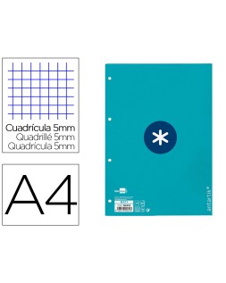 Recambio antartik a4 80 hojas 90gr cuadro 5mm 4 taladros 1 banda con marco color turquesa