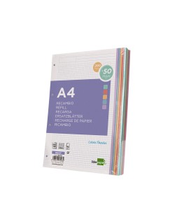 Recambio liderpapel a4 200+50 hojas 90gr cuadro 5mm 4 taladros bandas de 5 colores