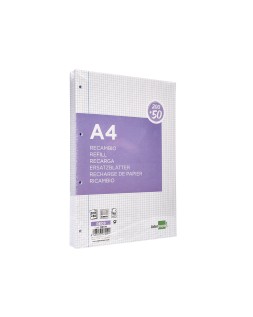 Recambio liderpapel a4 200+50 hojas 90gr cuadro 4mm con margen 4 taladros