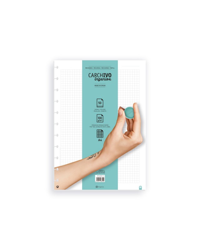 Recambio cuaderno carchivo ingeniox a4 50 hojas cuadricula
