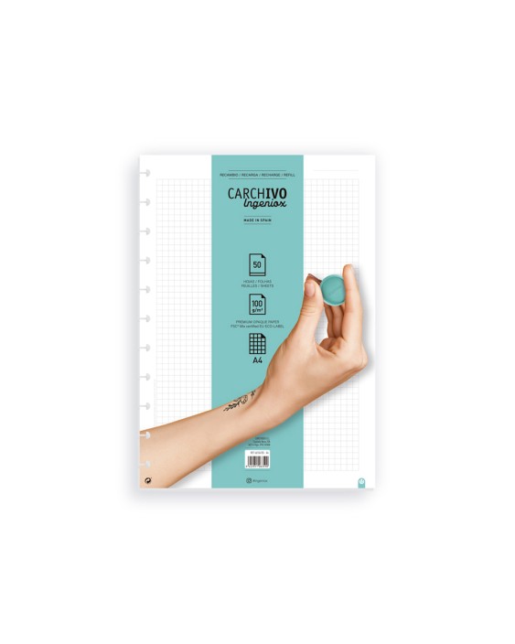 Recambio cuaderno carchivo ingeniox a4 50 hojas cuadricula