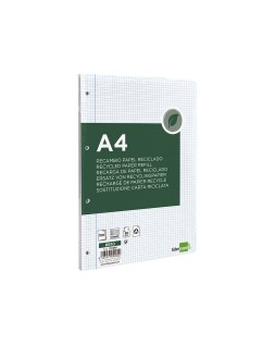 Recambio liderpapel a4 100 hojas papel reciclado 100% 80gr cuadro 4mm con margen 4 taladros