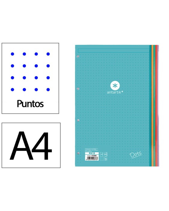 Recambio antartik a4 100 hojas 90gr puntos dots 4 taladros bandas de 5 colores