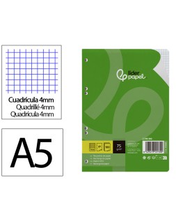 Recambio liderpapel a5 100 hojas 75gr cuadro 4mm con margen 6 taladros