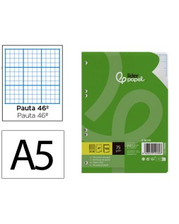 Recambio liderpapel din a5 100 hojas 75gr rayado nº 46 6 taladros