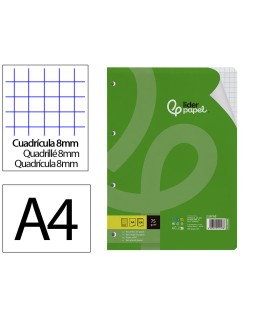 Recambio liderpapel a4 100 hojas 75gr cuadro 8mm con margen 4 taladros