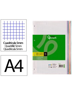 Recambio liderpapel a4 120 hojas 90gr cuadro 5 mm 4 taladros bandas de 5 colores pasteles