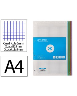 Recambio antartik a4 80 hojas 90 g cuadro 5 mm 4 taladros bandas de 5 colores pasteles