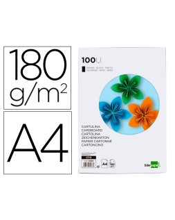 Cartulina liderpapel a4 180g/m2 negro paquete de 100 hojas