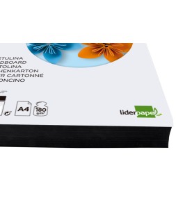 Cartulina liderpapel a4 180g/m2 negro paquete de 100 hojas