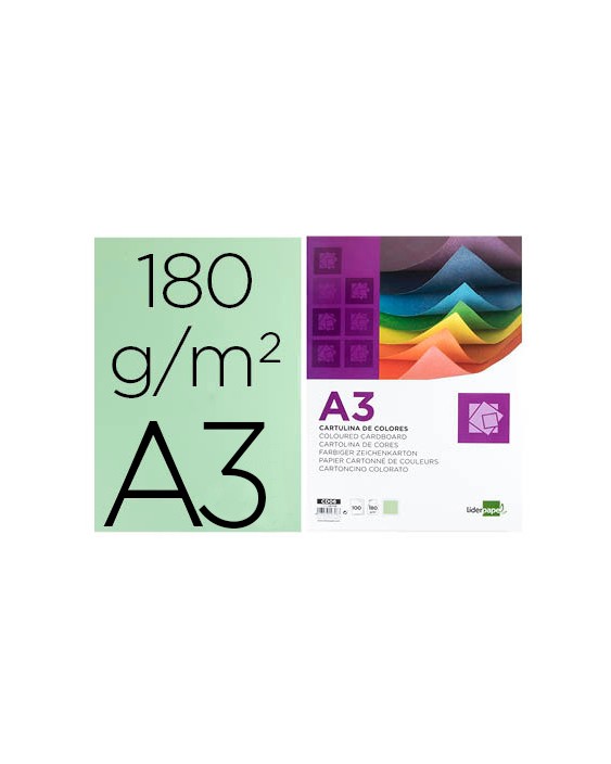 Cartulina liderpapel a3 180g/m2 verde paquete de 100 hojas