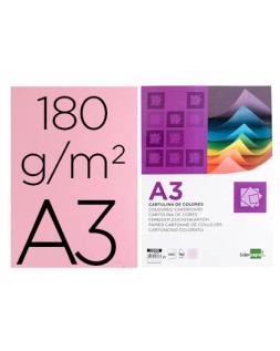 Cartulina liderpapel a3 180g/m2 rosa paquete de 100 hojas