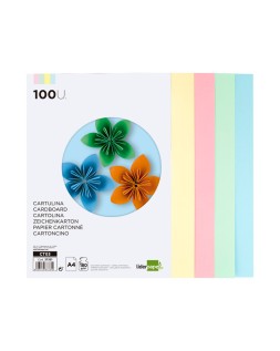 Cartulina liderpapel a4 180g/m2 4 colores surtidos paquete de 100 hojas