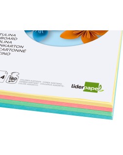 Cartulina liderpapel a4 180g/m2 4 colores surtidos paquete de 100 hojas