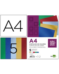 Cartulina liderpapel a4 235 g/m2 metalizada 5 colores surtidos paquete de 50 hojas
