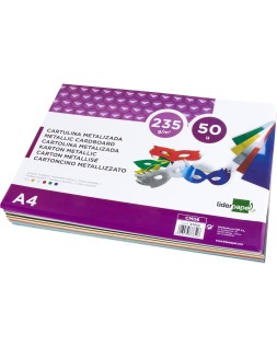 Cartulina liderpapel a4 235 g/m2 metalizada 5 colores surtidos paquete de 50 hojas