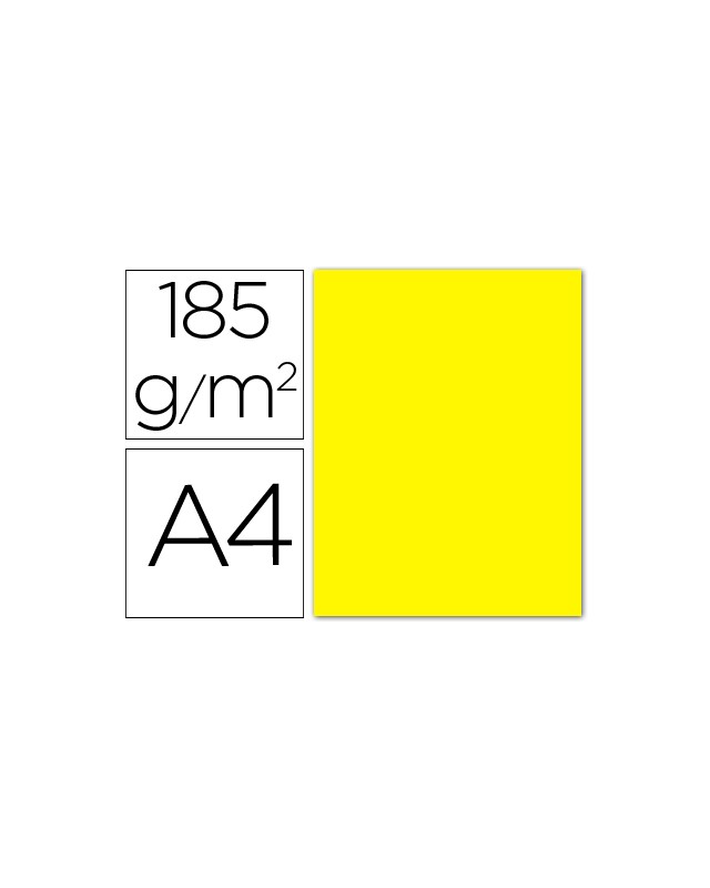 Cartulina guarro din a4 amarillo canario 185 gr paquete 50 hojas
