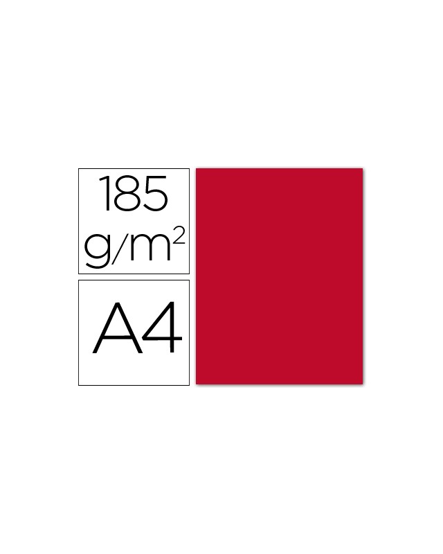 Cartulina guarro din a4 rojo 185 gr paquete 50 hojas