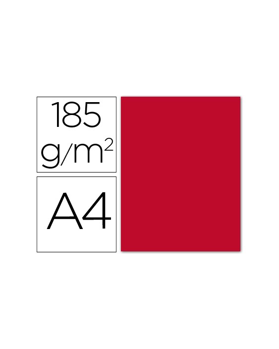 Cartulina guarro din a4 rojo 185 gr paquete 50 hojas