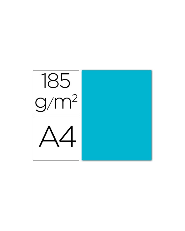 Cartulina guarro din a4 azul turquesa 185 gr paquete 50 hojas