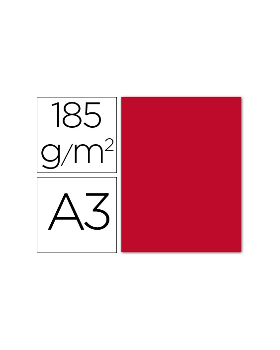 Cartulina guarro din a3 rojo 185 gr paquete 50 hojas