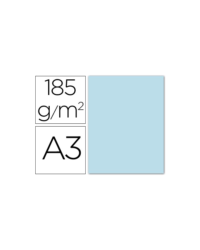 Cartulina guarro din a3 azul cielo 185 gr paquete 50 hojas