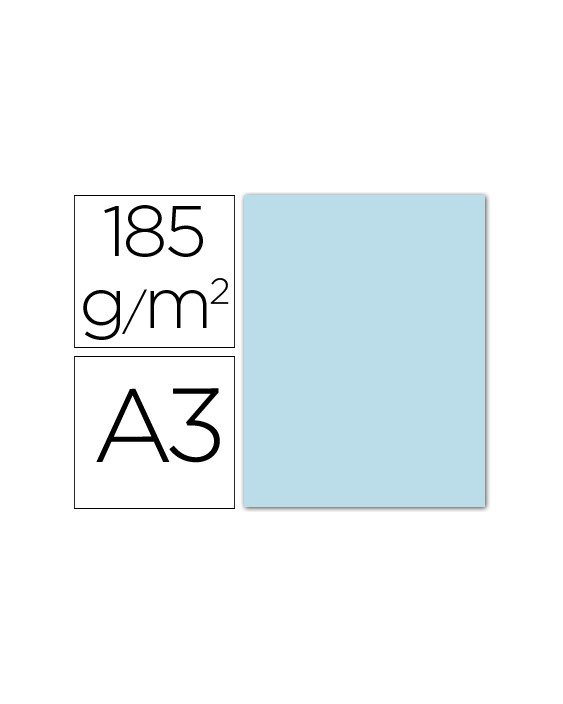 Cartulina guarro din a3 azul cielo 185 gr paquete 50 hojas