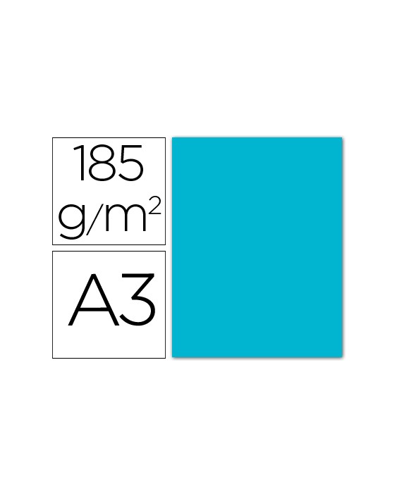 Cartulina guarro din a3 azul turquesa 185 gr paquete 50 hojas